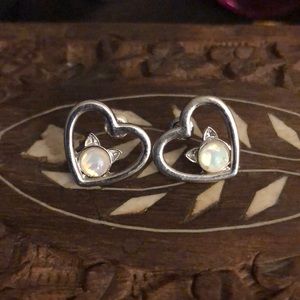 Blackheart Cat Opal Stud Earrings